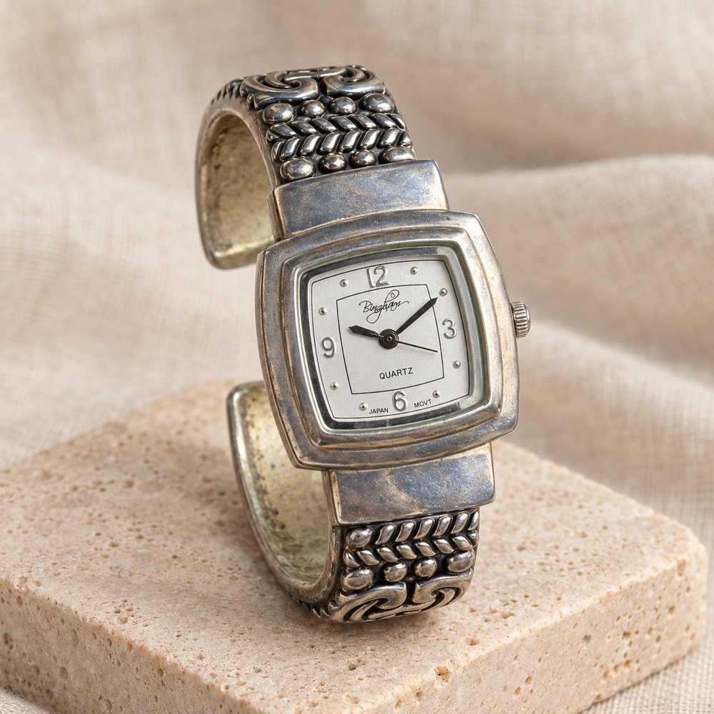 Brighton Silver Tone Cuff Bangle Watch BC-5225S Japan Quartz Movement
